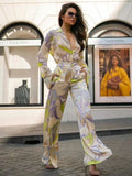 Suits 2 Piece Suit 2022 New Fashion Retro Print Straight Elastic Waist Elegant Youth Suits Women Fashion Chic Street