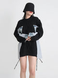 Zingj Lazy Wind Cowboy Splicing Sweater Loose Casual Fashion Long Long Sleeve Knit Sweater