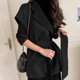New Autumn Winter Women's Jackets Sleeveless Waistcoat Lace Up Streetwear Woolen Oversized Vests Tops