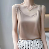 New Women's Suspender Silk Vest Bottoming Shirt Temperament All-Match Solid Color Outer Wear Wide Shoulder Strap