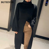 Fashion Turtleneck Split Long Women Sweater 2020 Autumn Winter Knitting Tops Elegant Loose Female Knitted