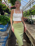 Bow High Waist Midi Skirts 2022 Outfits Streetwear Sexy Bodycon Slit Green Summer Skirts Women Party Holiday