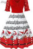 Christmas Costume Party Dress Women Long Sleeve Deep V-neck Vintage Elegant Winter Dress New Year Holiday