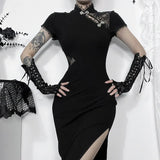 Summer 2024 New Fork Dress, Dark Style, Sexy Slim, Stitched Cheongsam