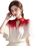 Year's Popular Unique Beautiful Gradient Shirt Female Light Familiar French Small Short-Sleeved Fairy Air Fluttering Snowfleet Blouse