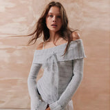 Zingj And Winter New Big Lapel Design One Word Shoulder Side Slit Knit Sweater Female