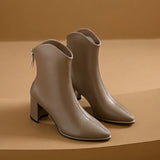 Zingj New Korean Version Of Large Size Short Tube High Heel Rear Zipper Fashion V Mouth Low Boots-Outfit