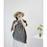 Folds 2025 Summer Design Pure Color Irregular High-End Feel Top Dress Casual T-Shirt