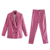 2021 spring blazer + pant two peice set women double breasted suit jacket high waist