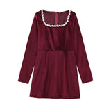 Women's Autumn And Winter New Diamond-Sleeved French Waist-Sleeved Velvet Mini