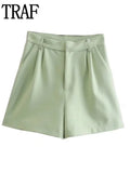 2022 Woman Shorts Green Shorts Sets High Wasit Women's Black Shorts Fashion Linen Casual Bermuda Short Pants