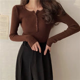 Sweater Women Solid Color O-neck Pullovers Basic Primer Pull Femme Button Chic Jumper Soft Slim Autumn Knitted