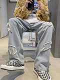 Men's Heart Patched Straight Leg Jeans-Outfit