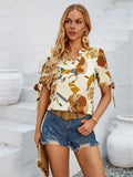 New Wish Women's Fashion Print Casual 24 Years V Leader Mouth Tied Knot Jacket