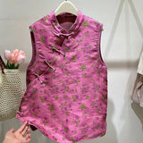 Chinese Style Button-Up Blouse Women Summer 2024 New Socialite Rose Red Flowers Loose Horse