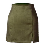 Womens High Waist Faux Suede Double Front Bodycon Mini Hip Skirt Female Pencil A-line Shorts Woman School Girl Skater Skirt