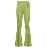 Khaki Elastic High Waist Flared Pants Capris Skinny Casual Push Up Sweatpants Women Fashion Summer Patchwork