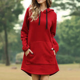Spring Autumn Solid Women's Sweatshirt Dress 2020 Fashion Loose Hooded Pocket Drawstring Ladies Dress Vestidos Plus