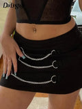 Streetwear Metal Chain Black Low Waist Skirt Mini Harajuku Casual Short Summer Women Skirts Y2K Gothic Bottom
