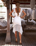 2022 Summer Women White Lace Party Dress Spaghetti Strap Elegant Lady Sleeveless Backless Sexy Bodycon Long