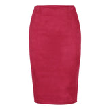 Multi Color Suede Midi Pencil Skirt Women 2021 Fashion Elastic High Waist Office Lady Bodycon Skirts