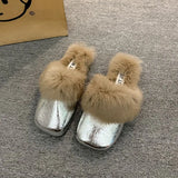 Red Explosion Bag Head Hair Slippers Women Wear Plus Plus Velvet And Anti-Slip 2025 New Autumn And Winter Plush Warm Cotton
