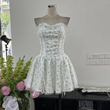 French Brae-Closing Back Fluffy Temperament Dress Gentle Girl Crushed Waist Short Dress High