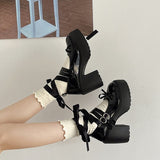 Wind Bow Tie Thick Soles Increase Thin Thick High Heels Summer New French High-End Small Leather