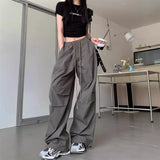 Zingj Cargo Pants Female New Summer High Waist Draw Rope Straight Tube Hanging Feeling Wide Legs Loose Show Thin Drag Floor Pants
