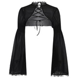 Trend Party Slim Horn Design Blouse Girl Dark Goth Bow Lace