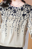 Fashion Print Blouse Women Satin Half Sleeve Loose Casual Shirts Women Fashion 2023 Spring Tops Elegant Blusas