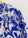 Blue Print Mini Dress Woman Long Sleeve Short Dresses For Women Ruched Loose Women's Dress 2023 Summer Casual