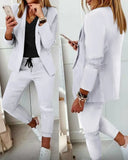 Women New Autumn Lapel Collar Blazer Coat & Drawstring Pants Set Long Leggings Suit Elegant 2 Piece Jacket