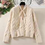 Women Knitted Sweater Autumn Winter Long Sleeve V neck Jumper Fashion Sweet Beaded Cardigans Casual Streetwear