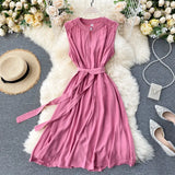 Zingj Minority Dress 2023 New Summer Heart Machine Hollowed-Out Round Collar Commuter Dress Sleeveless Back Heart
