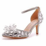 Cm Large-Size Sandals Fine Heel Head Crystal Glass High Heel Sandals Champagne Gold Banquet Dinner Women's