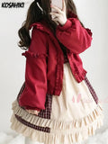 Lolita Cute Jacket Women Japanese Sweet Ruffles Kawaii Coat Tops Thicked Warm Cropped Hooded 2024 Chaqueta