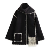 Women's Clothing French Fashion Single Buckle Tuxedar Scarf Splicing