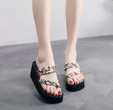 Shoes Woman Bohemian Flower Flat Slippers Summer Sandalias Non-slip Beach Shoes Flip Flops Flower Slipper High Heel