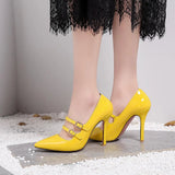SGESVIER Fashion Pointed Toe Solid High Heel Shoes Nightclub Women's Pumps Thin Heel Buckle Wedding Party Shoes Size 30-47