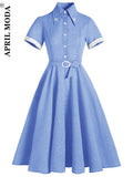 Robe Femme Summer Dress Plaid Print Blue Yellow Vintage Rockabilly Jurken 40s 50s Retro Swing Pinup Women Hepburn