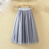2022 Autumn Winter Vintage Tulle Skirt Women Elastic High Waist Mesh Skirts Long Pleated Tutu Skirt Female Jupe