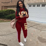 Piece Set Women Outfit LOVE Letter Print High Neck Hoodies Sweatshirt Pants Tracksuit 2020 Plus Size Streetwear Casual