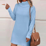 Women Straight Knitted Dresses Fashion Autumn Winter Loose Party Sweater Dresses Chic Long Sleeve High Collar Mini