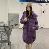 Autumn And Winter 2024 New Korean Version Of Cotton-Padded Clothes Female Long Hooded College Wind Over The Knee And Thick Loose Coat Tide-Outfit