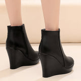 High Heemon Women's Boots Middle-Age Women's Shoes 33 Yards Round Head Waterproof Table Thick-Bottomed Single Boots Plus Velvet Slope And Short Boots