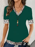 Elegant Color Print V-Neck Short-Sleeved Top Summer Women's