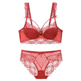 New Top Ultra-thin Underwear Set Push-up Bra And Panty Sets Hollow Brassiere Gather Sexy Bra Plus Size Lace Lingerie