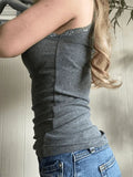 Lace Trim Gray Tank Top-Outfit