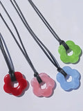 Hollow Out Flower Pendant Rope Necklace-Outfit